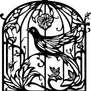 4 Birdcage SVG Cut File, Vintage Floral Bird Silhouette Clipart, Ornate Cage Digital Download for Cricut & Laser
