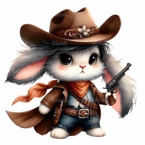 Cowboy Hase mit Hut und Bandana PNG Clipart - 14 entzückende westliche Kaninchen Illustration - Wilder Westen Tier Kunst