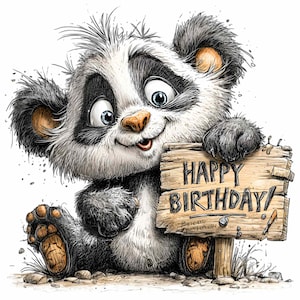 11 PNG Playful panda birthday – Funny bear clipart – Cute party animal PNG for greeting cards, invitations, tags and printable decor
