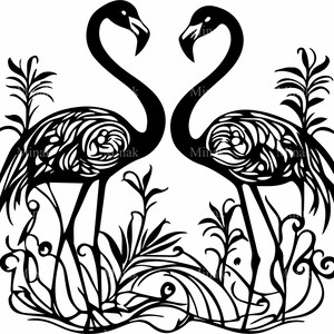 4 Paire de flamants roses SVG, élégants oiseaux tropicaux couper fichier, clipart faune ornée, Silhouette d'oiseau exotique pour Cricut & Laser