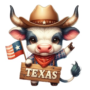 Texas Clipart, Lindo Longhorn Cow Clip Art, 12 PNG Western Farm Animals, Descargas digitales, Fabricación de tarjetas, Sublimación, Etiqueta de regalo, Diario basura