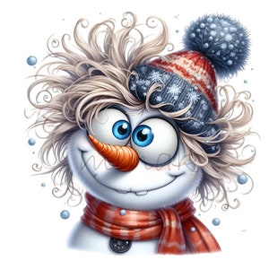 Drôle de bonhomme de neige chapeau d'hiver 12 PNG Crazy Funny Kids Cartoon illustration clipart, graphiques numériques imprimables par sublimation
