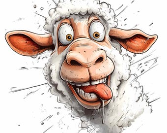 15 Funny Sheep PNG Clipart, Transparent Background, Whimsical Farm Animal Illustration, Playful Cartoon Sheep Art