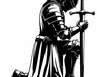 8 Kneeling Knight Svg Medieval Armor Art Sword Graphic Cut Files