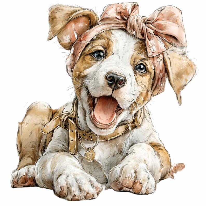 16 PNG Funny Dog Clipart – Happy Puppy Illustration With Bow Jewelry ...