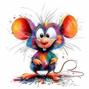 20 Color splash mouse PNG – Vibrant cartoon mouse clipart – Fun multicolor animal for kids party, shirts, or digital crafts