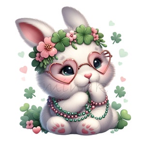 12 PNG Bunny Clipart, Clover Floral Rabbit Illustration, Spring Animal ...
