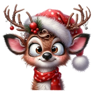 14 PNG Christmas reindeer clipart – Cute cartoon deer PNG – Holiday animal art for kids crafts, festive cards & winter sublimation