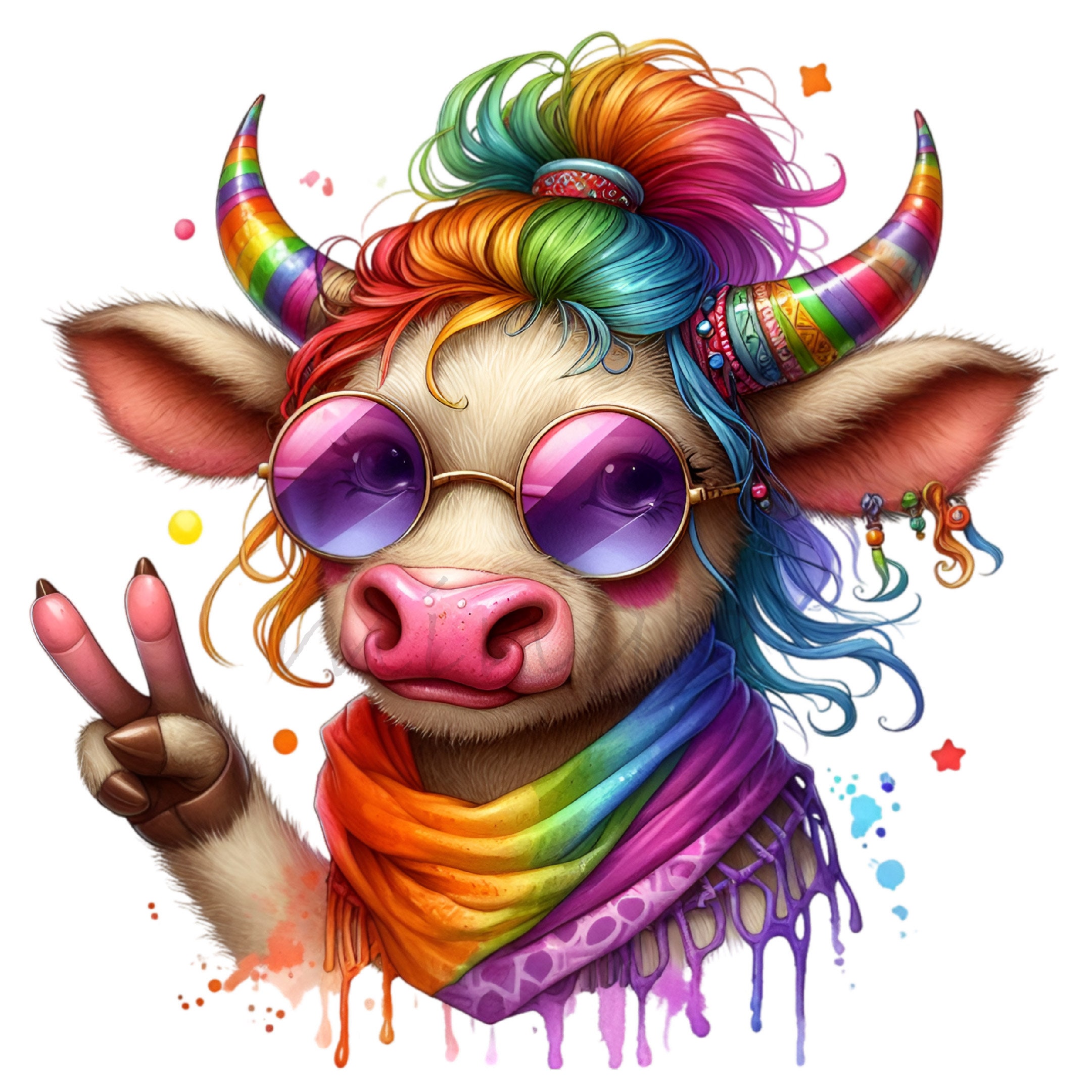 Rgb Cow 12 PNG Rainbow Cow Clipart – Colorful Sunglasses Cow Sublimation Design ...