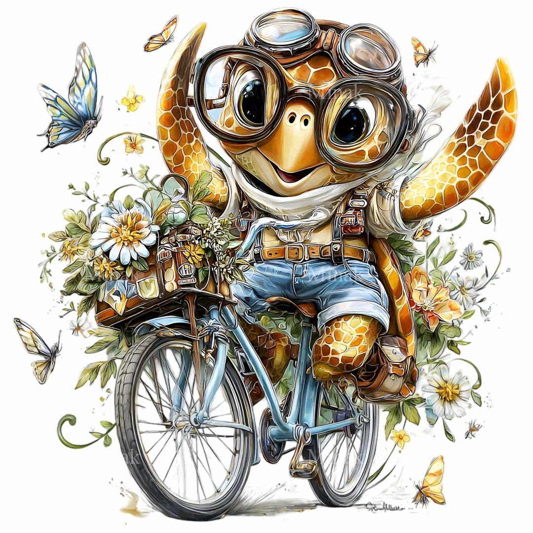15 PNG Turtle Riding Bicycle Clipart – Animal Adventure Illustration ...