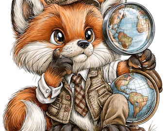 15 PNG Fox Explorer Detective Clipart Globe Sublimation