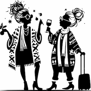 5 SVG grappige vrouwen SVG-bestand knippen, reizen en wijn liefhebbende dames silhouet, grillige vrouwen clipart voor Cricut en lasersnijden