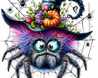 12 PNG Halloween Witch Spider, Pumpkin Hat Floral Web Clipart