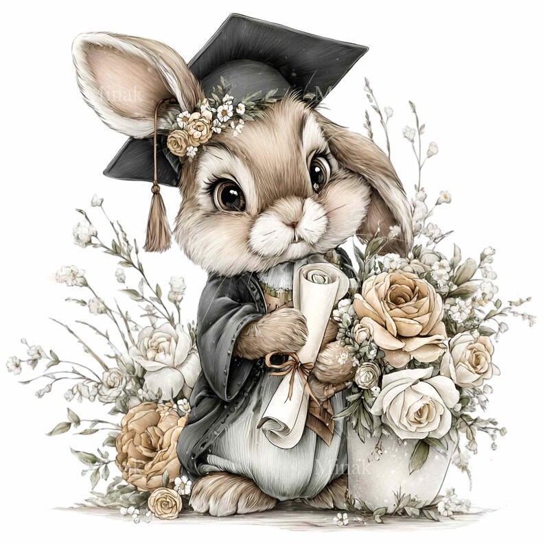 15 PNG Graduation Bunny Clipart, School Graduate Rabbit Class of 2026 ...