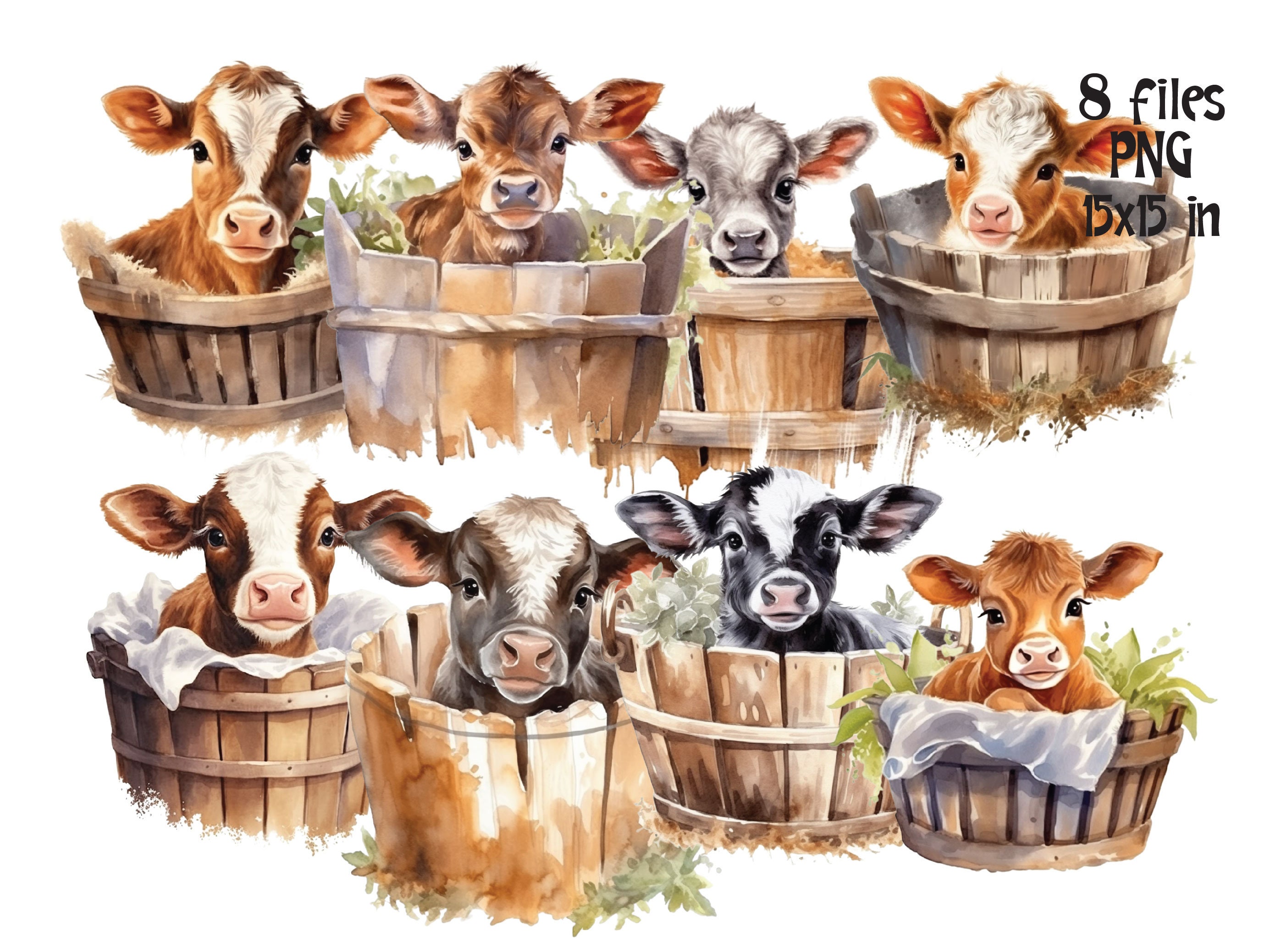 Watercolor Baby Cow Clipart PNG, Cute Calf Farm Sublimation - Etsy