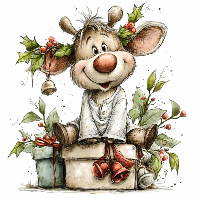 16 PNG Cute Reindeer Clipart – Christmas PNG – Holiday Digital Download ...