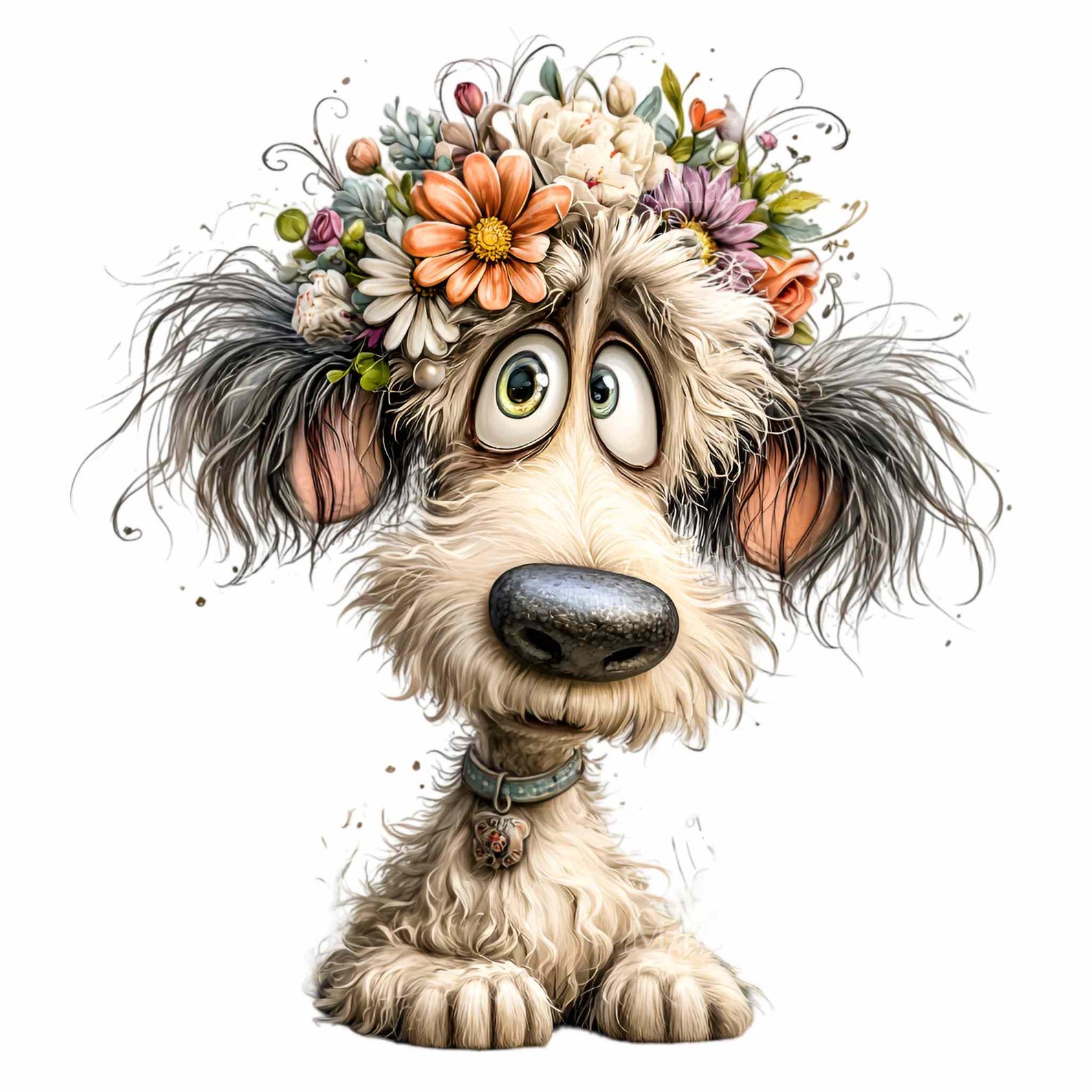 16 PNG Floral Dog Head Clipart – Funny Puppy PNG Illustration – Cute ...