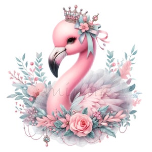 15 Elegant Flamingo PNG Clipart - Royal Pink Flamingo with Crown & Bows Digital Download for Sublimation and Crafts image 3
