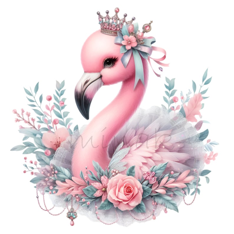 15 Elegant Flamingo PNG Clipart - Royal Pink Flamingo with Crown & Bows Digital Download for Sublimation and Crafts image 3