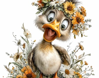 15 PNG Anka Clipart, Akvarell Daisy Crown Illustration, Vårblommor Barnkammare Sublimering