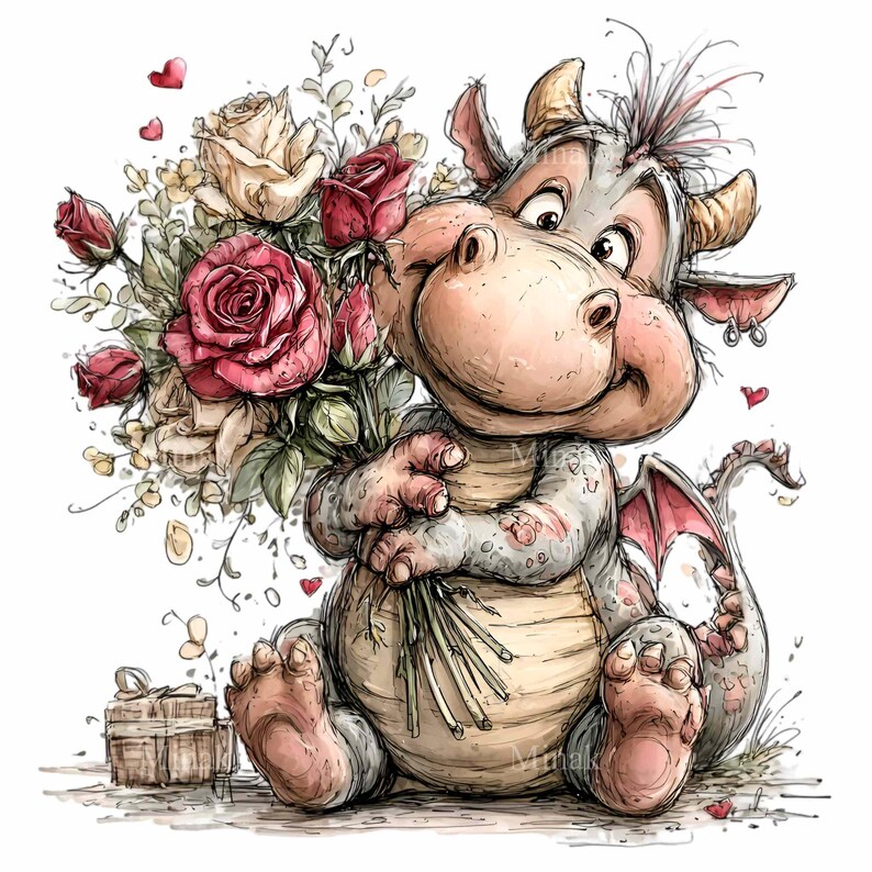 15 PNG Baby Dragon Clipart – Fantasy Animal With Roses for Valentine ...
