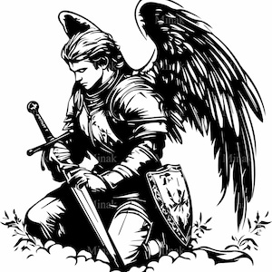 8 SVG de guerrero ángel – Arcángel arrodillado con espada – Archivo de corte de caballero religioso para Cricut y Silhouette