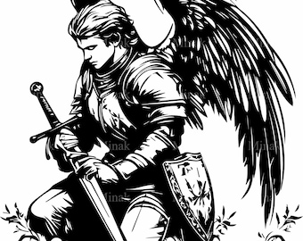 8 SVG Anjo Guerreiro Ajoelhado São Miguel Espada Vetor