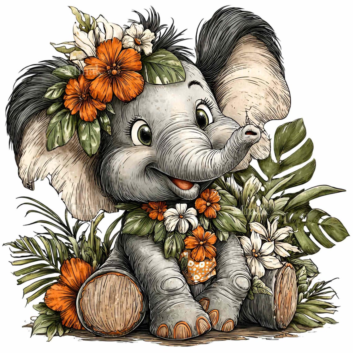 10 PNG Tropical Elephant Jungle Clipart – Cute Baby Safari Animal PNG ...