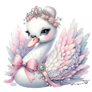 Cisne Clipart, Imágenes Prediseñadas de cumpleaños, 10 PNG acuarela pájaro ballet colores pastel fiesta invitación Clip Art, imprimible, descargas digitales, guardería