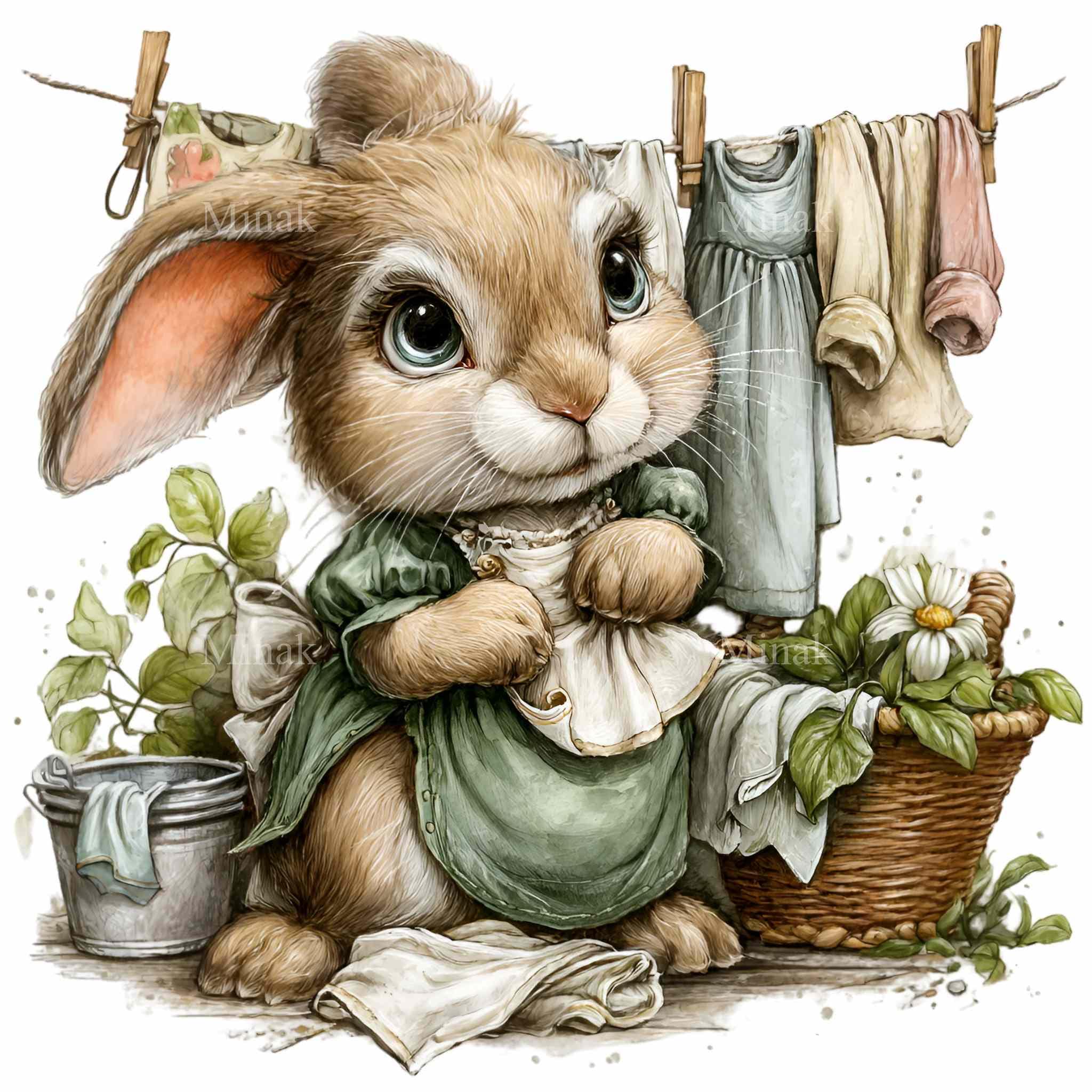 15 PNG Laundry Bunny Clipart – Rabbit PNG – Farmhouse Cottage Digital ...