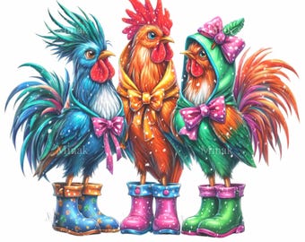 16 PNG vintertuppar i stövlar, färgglad snökyckling Clipart