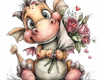 15 PNG Dragon Clipart, Floral Rose Bouquet Fantasy Graphics