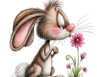 16 PNG Bunny Sniffing Flower Spring Rabbit Sublimation