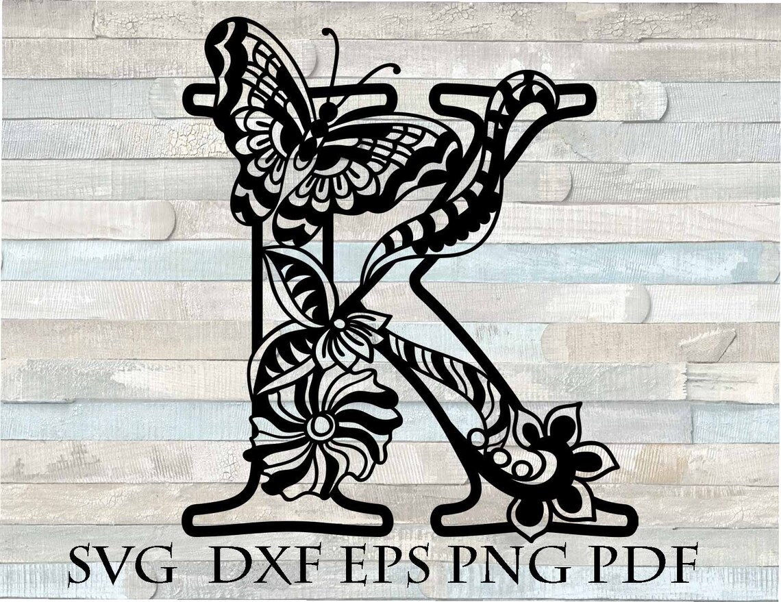 K monogram letter mandala floral butterfly svg | Etsy