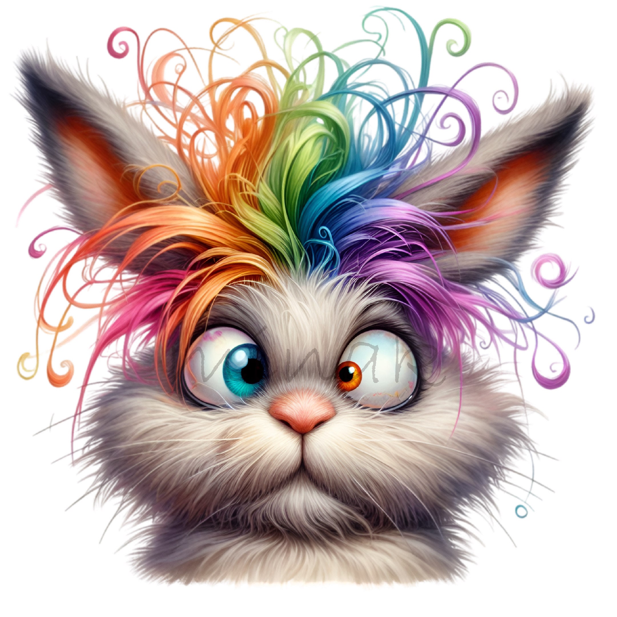 12 PNG Rainbow Messy Hair Bunny, Funny Nerd Rabbit Quirky Animal - Etsy