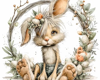 15 Floppy Bunny Pastel Egg Wreath Png, Spring Garden Floral Sublimation Art
