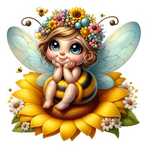 12 PNG Bee Fee Clipart - süßes Baby PNG - wunderliches Frühlings Insekt Mädchen für Kinderzimmer Kunst, Kinder Drucke und Kunsthandwerk mit Blumen-Thema