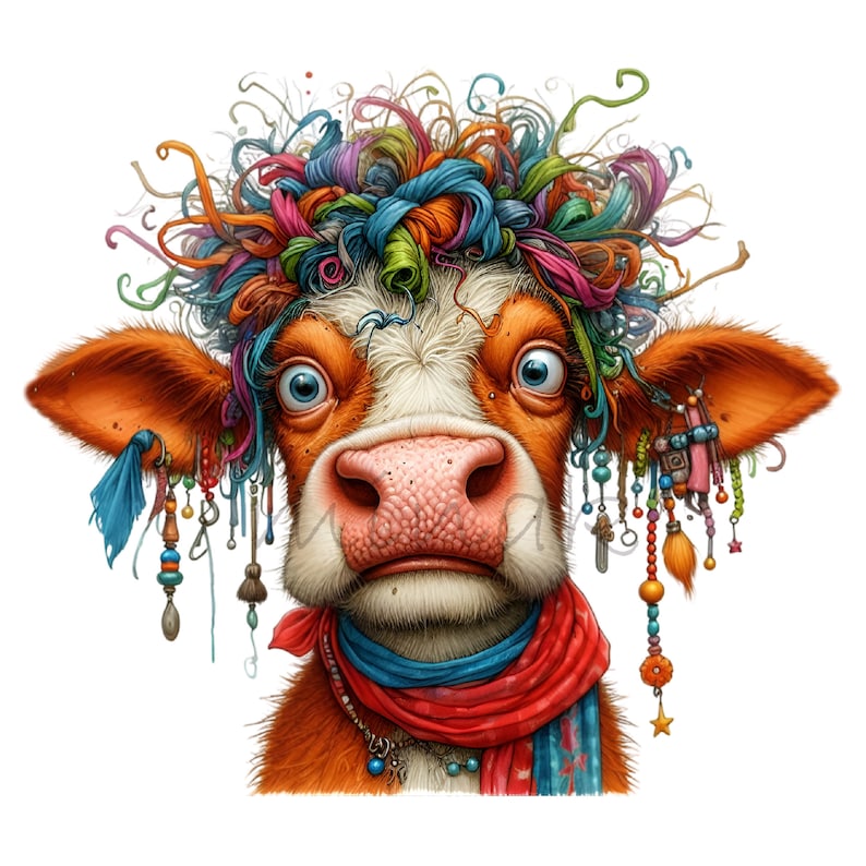 Serietidningar Ko Roliga Bondgårdsdjur Färgglada Tecknade Clipart 12 PNG, Sublimering Utskrivbar, Väggkonst bild 5