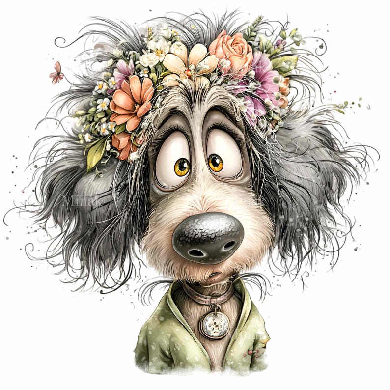 16 PNG Floral Dog Head Clipart – Funny Puppy PNG Illustration – Cute ...