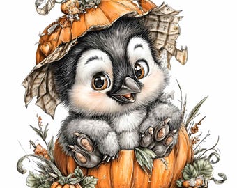 14 PNG Pinguin Kürbis Clipart, Herbst Vogel Herbst Tier Halloween