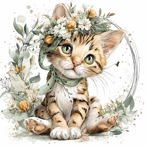 15 PNG Floral Kitten Clipart – Cute Cat PNG – Whimsical Pet ...
