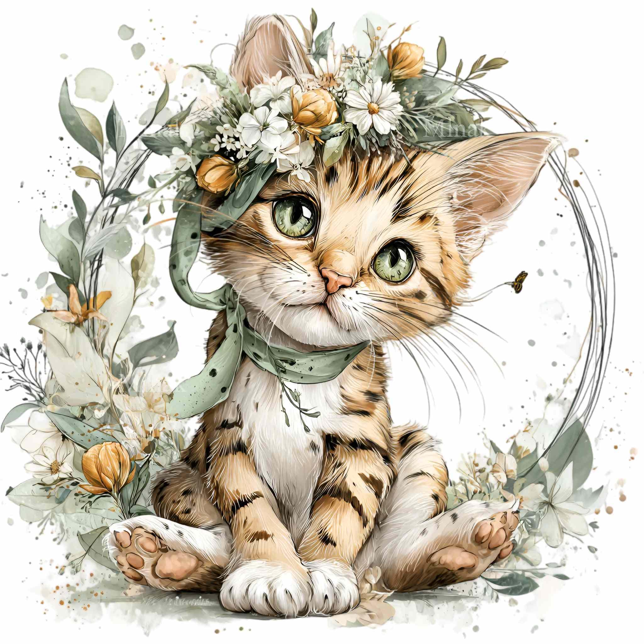15 PNG Floral Kitten Clipart – Cute Cat PNG – Whimsical Pet ...