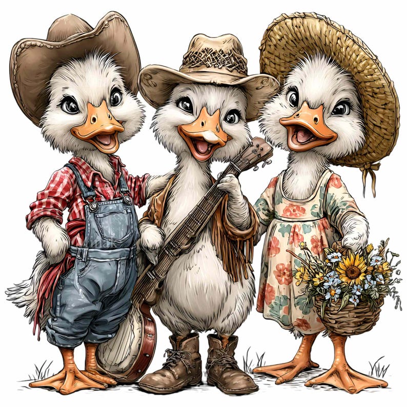 14 PNG Singing Geese Clipart – Cute Goose PNG – Funny Farm Animal Art ...