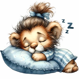 10 PNG Sleeping lion clipart – Baby lion PNG – Cute jungle animal for nursery wall art, baby shower prints or toddler bedroom decor