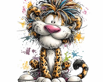 15 PNG Leopard clipart – cartoon big cat PNG – funny jungle animal art for kids crafts, t-shirt, nursery decor, safari theme, playful design