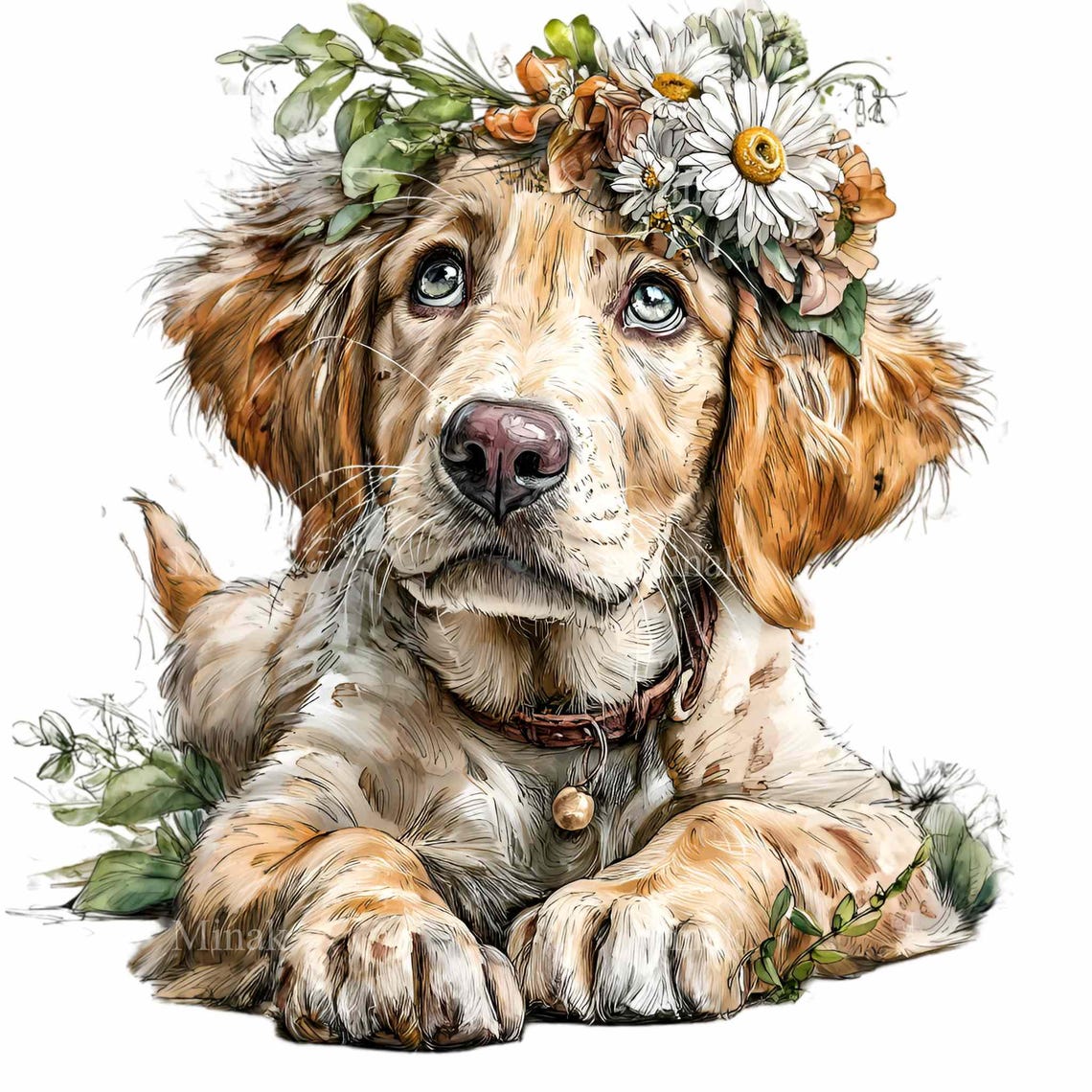 15 PNG Floral Puppy Clipart – Dog Illustration With Flower Crown, Baby ...
