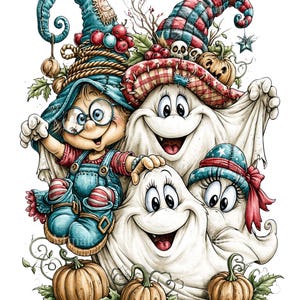 12 PNG Halloween Ghost Family, Nerd Gnome Pumpkin Illustration