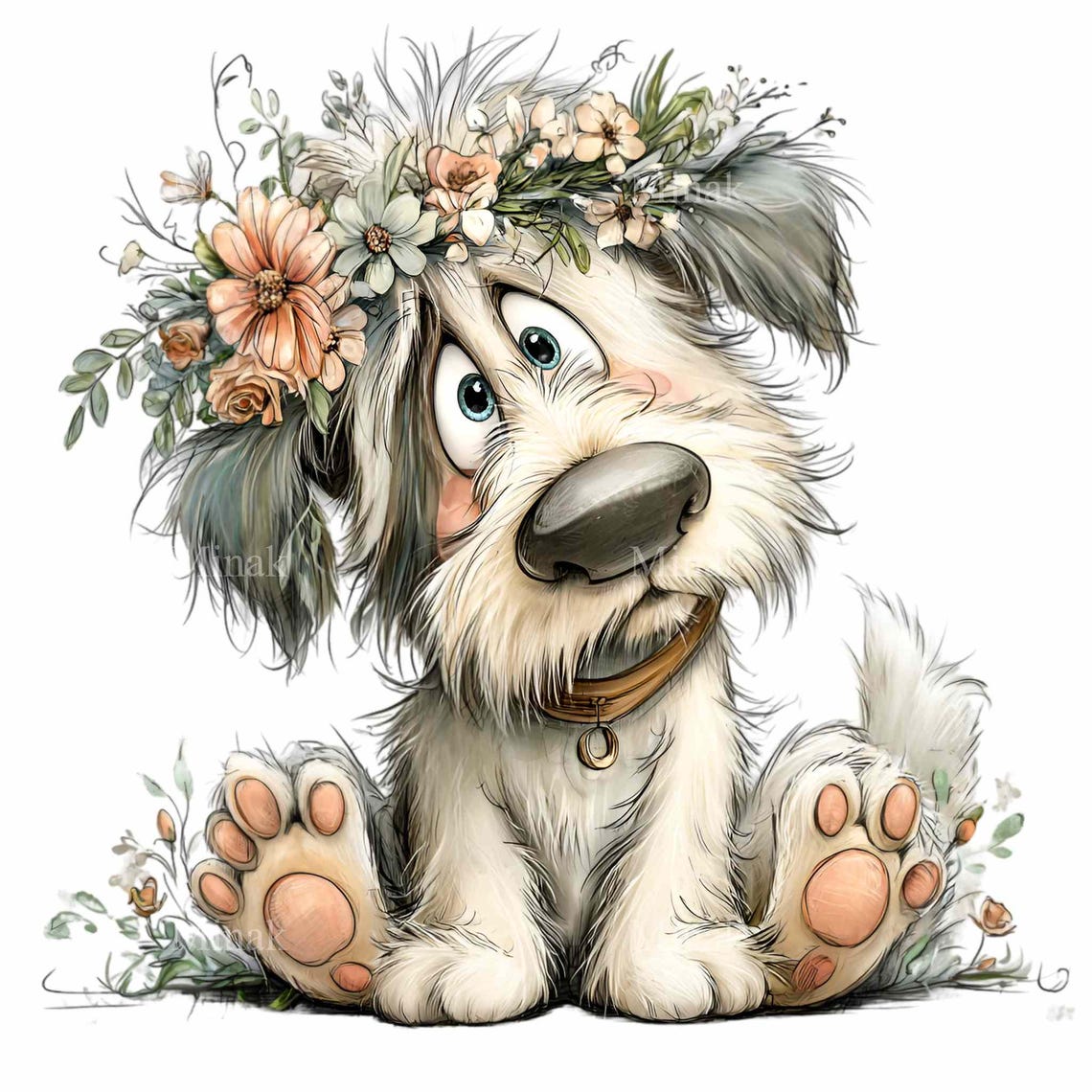 15 PNG Floral Dog Clipart – Funny Puppy PNG Illustration – Cute Fluffy ...