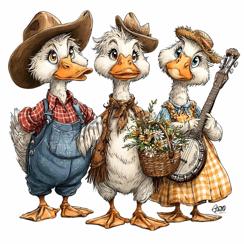 14 PNG Singing Geese Clipart – Cute Goose PNG – Funny Farm Animal Art ...
