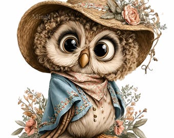15 PNG Floral Owl Clipart, Vintage Bird Watercolor, Garden Forest Animal Graphics